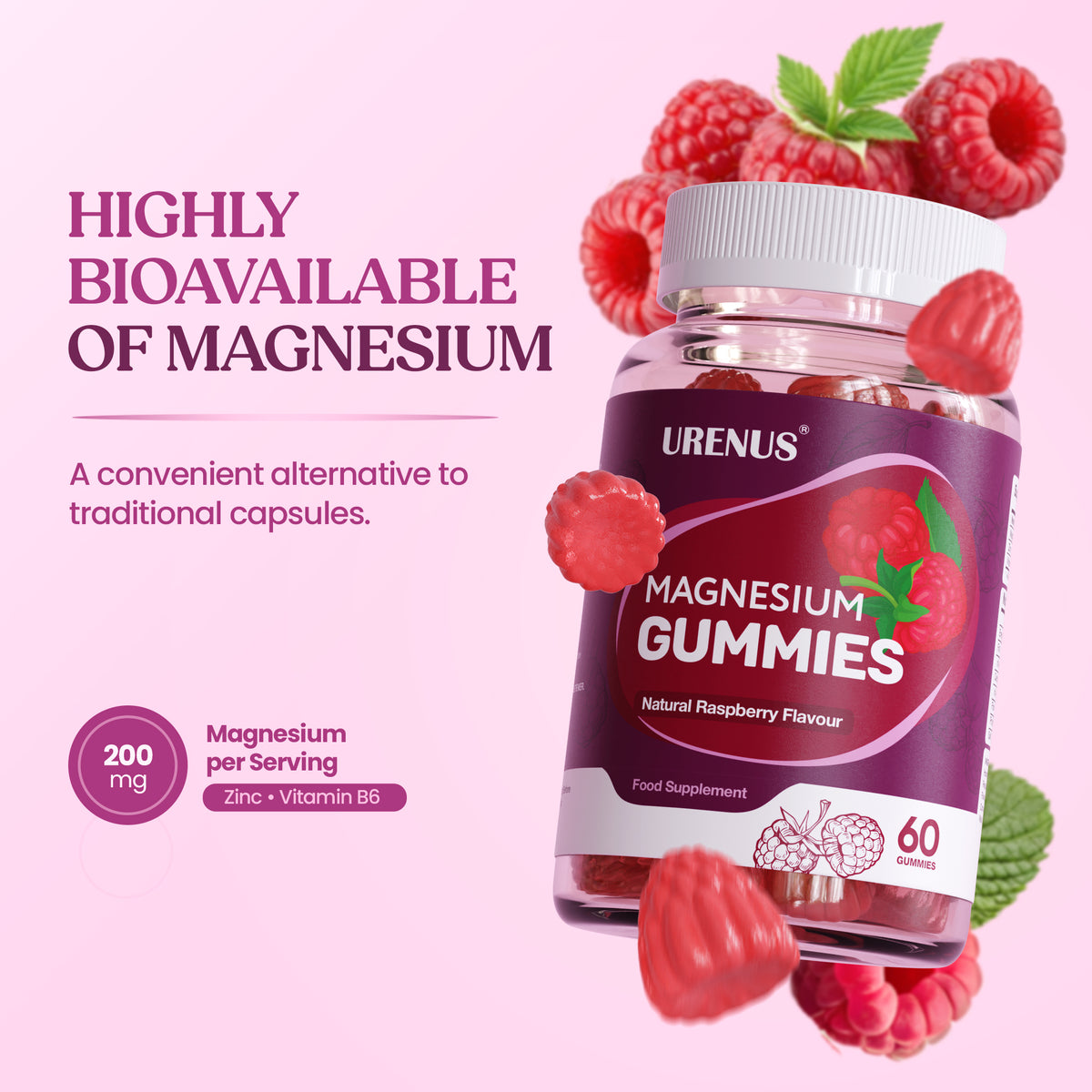 Magnesium Gummies with Zinc & Vitamin B6 – 60 Gummies