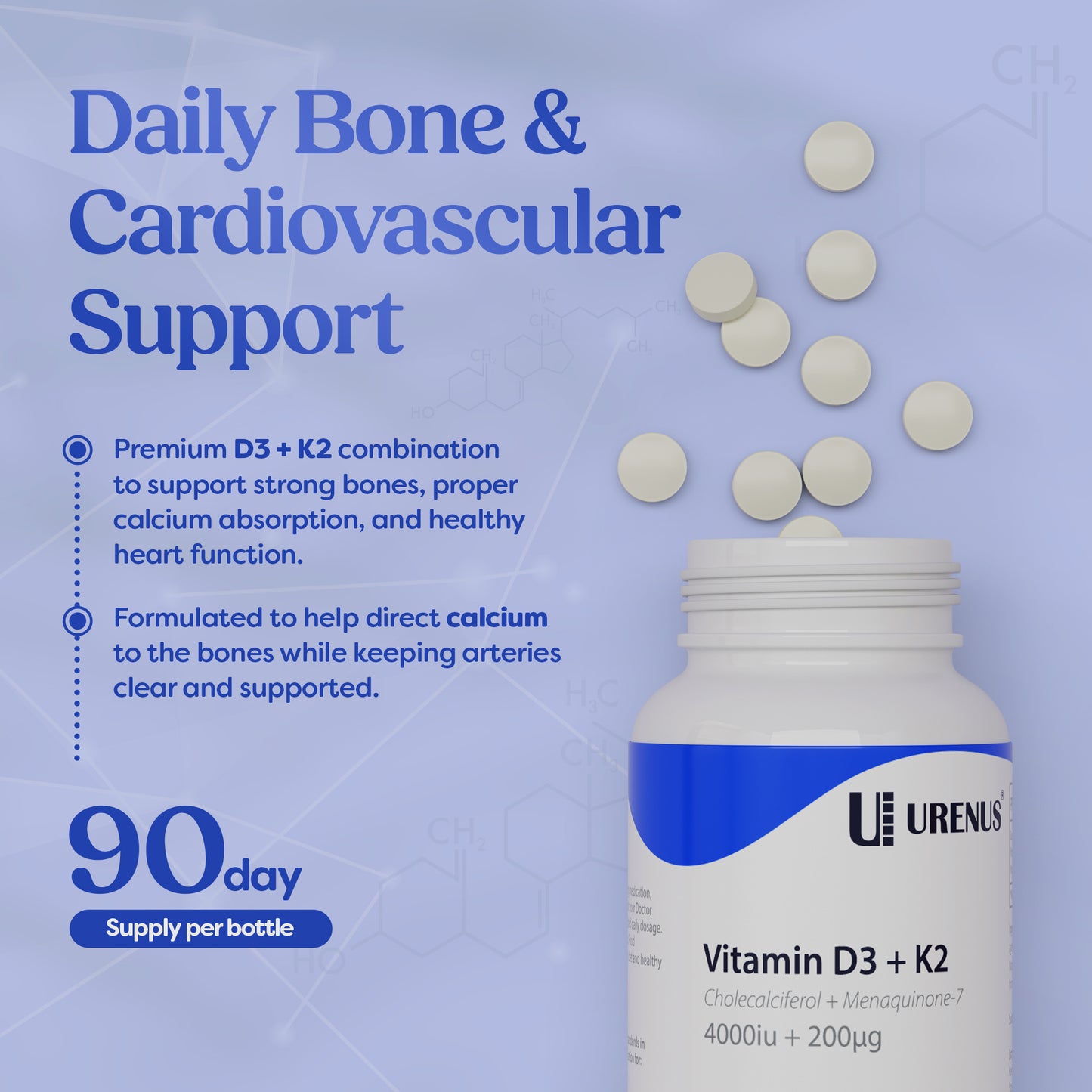 Vitamin D3 + K2 (4000 IU + 200 ¬µg) 90 Tablets
