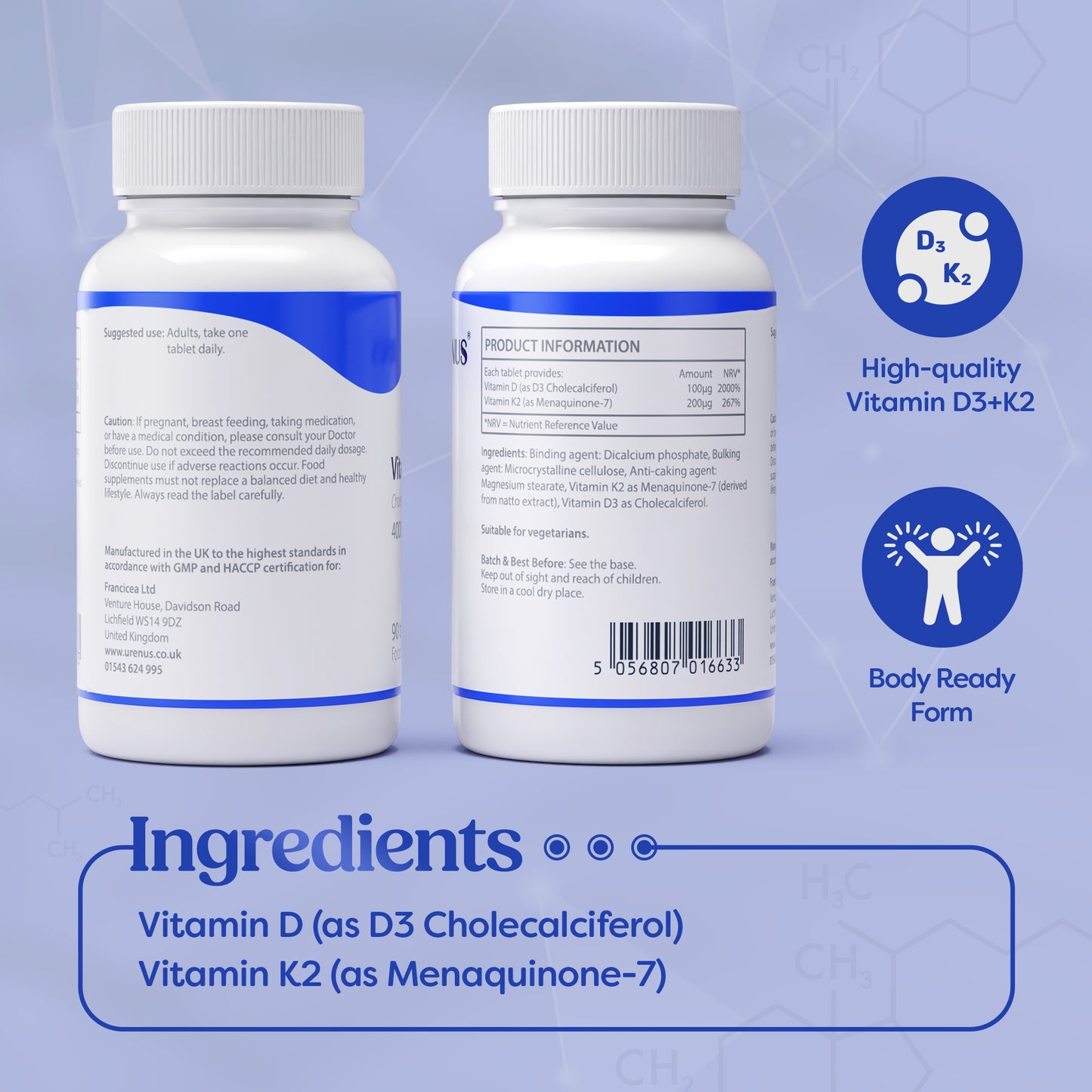 Vitamin D3 + K2 (4000 IU + 200 ¬µg) 90 Tablets