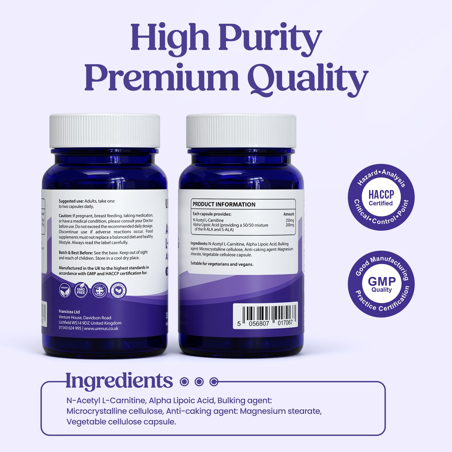 Acetyl L-Carnitine 250mg & Alpha Lipoic Acid 200mg - 30 Capsules
