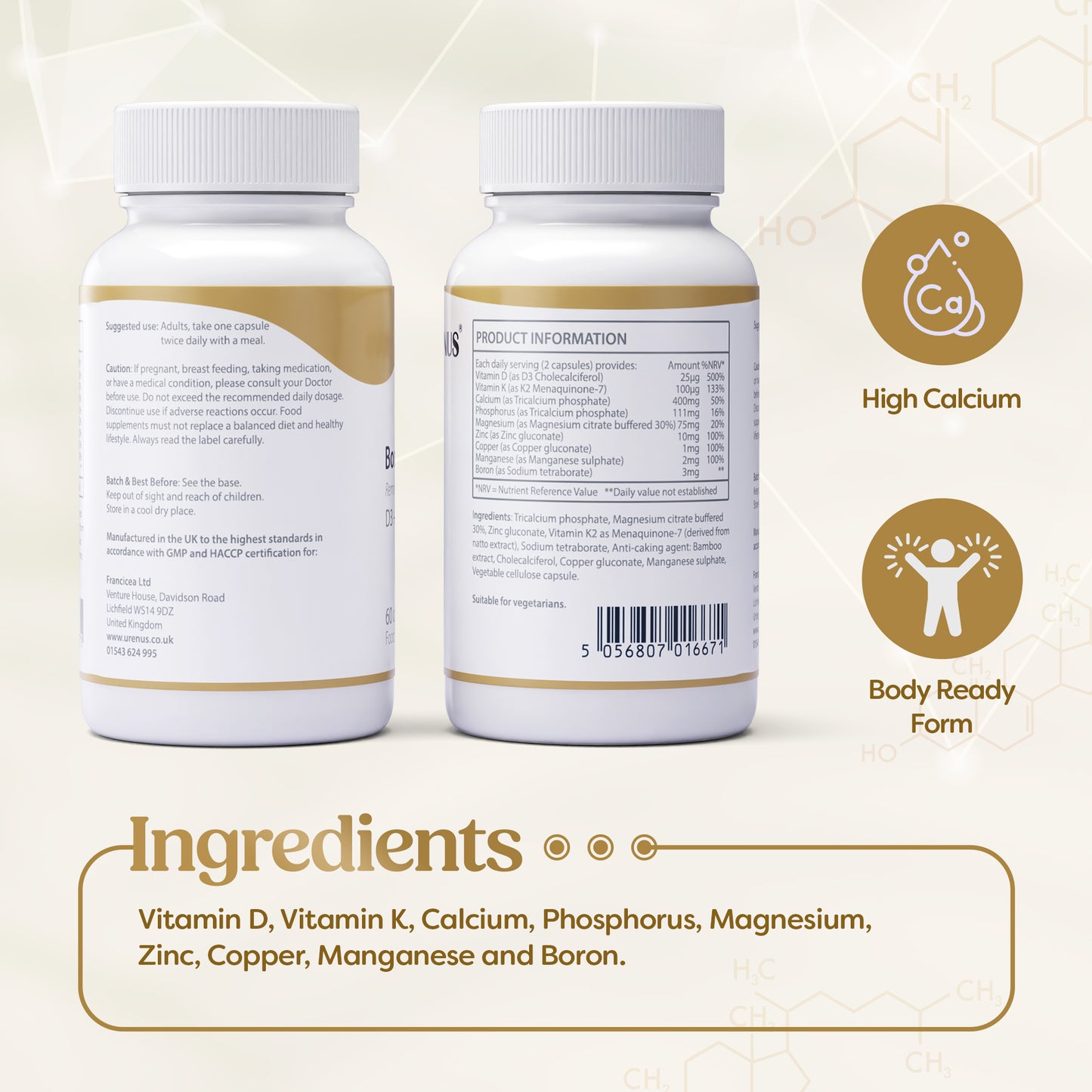 Bone Health D3 + K2 + Minerals (60 Capsules)